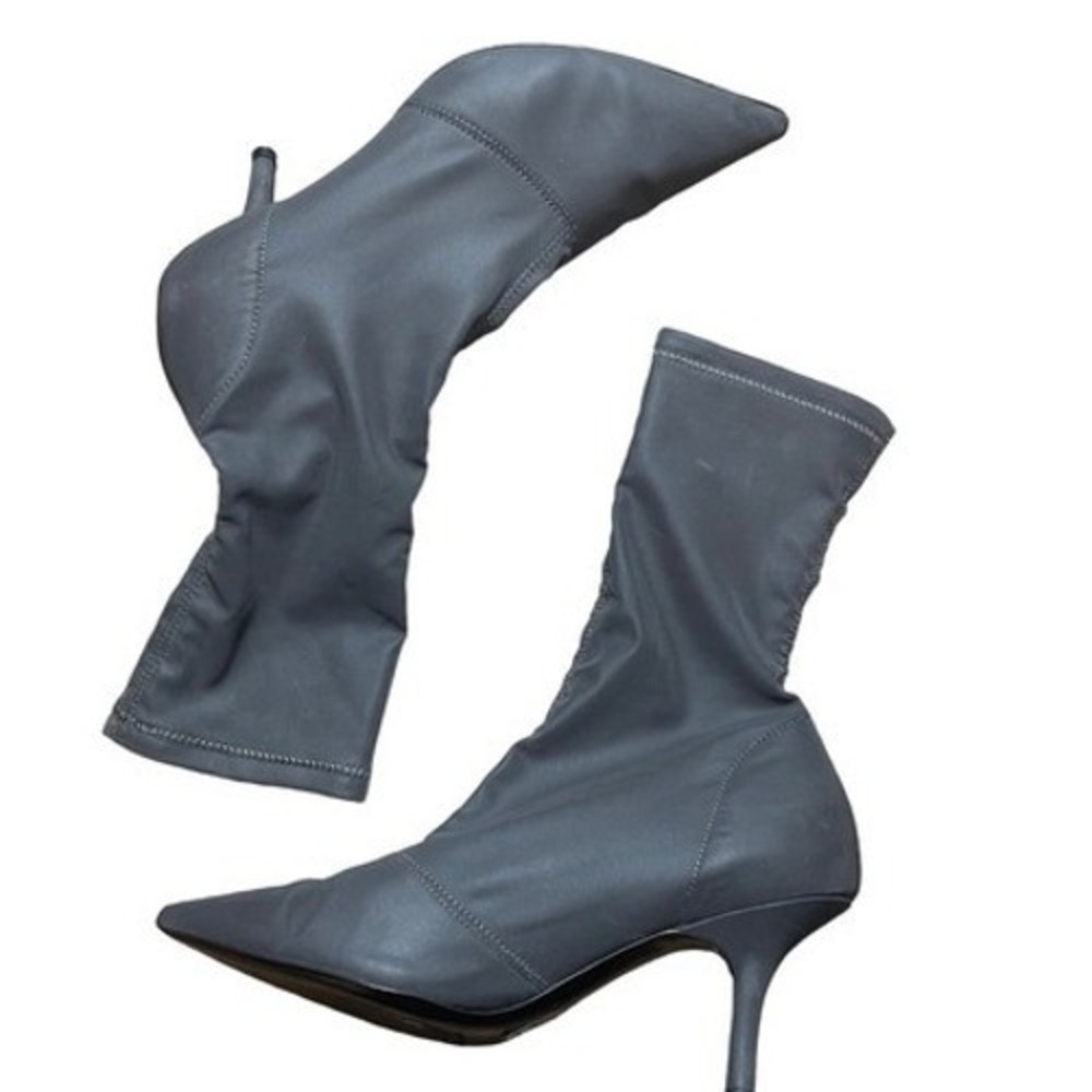 Season 8 Grey Stretch Knit Pointed Toe Heeled Sock Boots Ankle Booties Women's - Picture 7 of 8